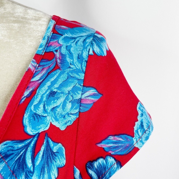 Pinup Couture Evelyn Cocktail Dress Large Red Blue Rose Floral Jacket Shrug 2pc - Picture 6 of 11